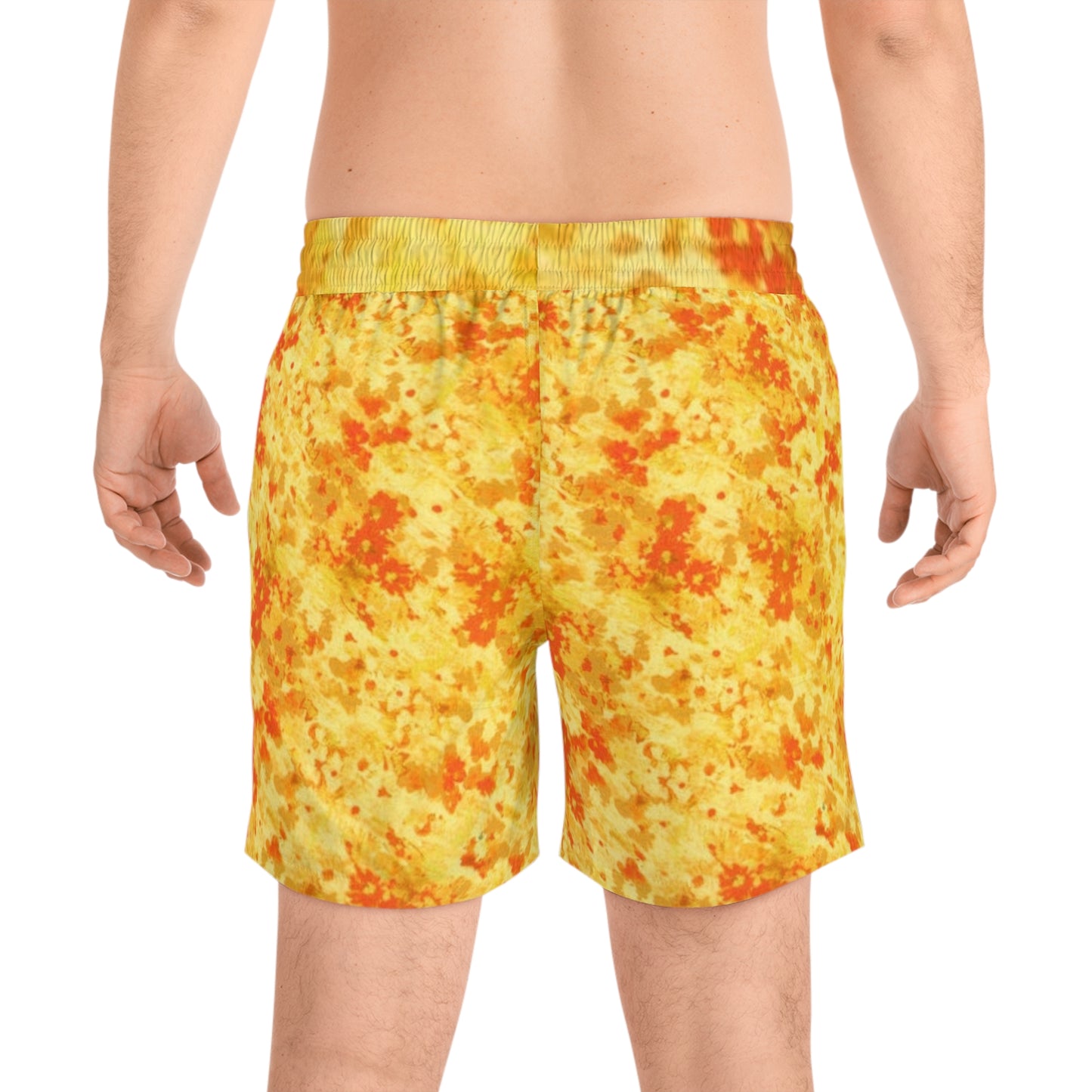 Orange and Yellow Print Swim Trunks