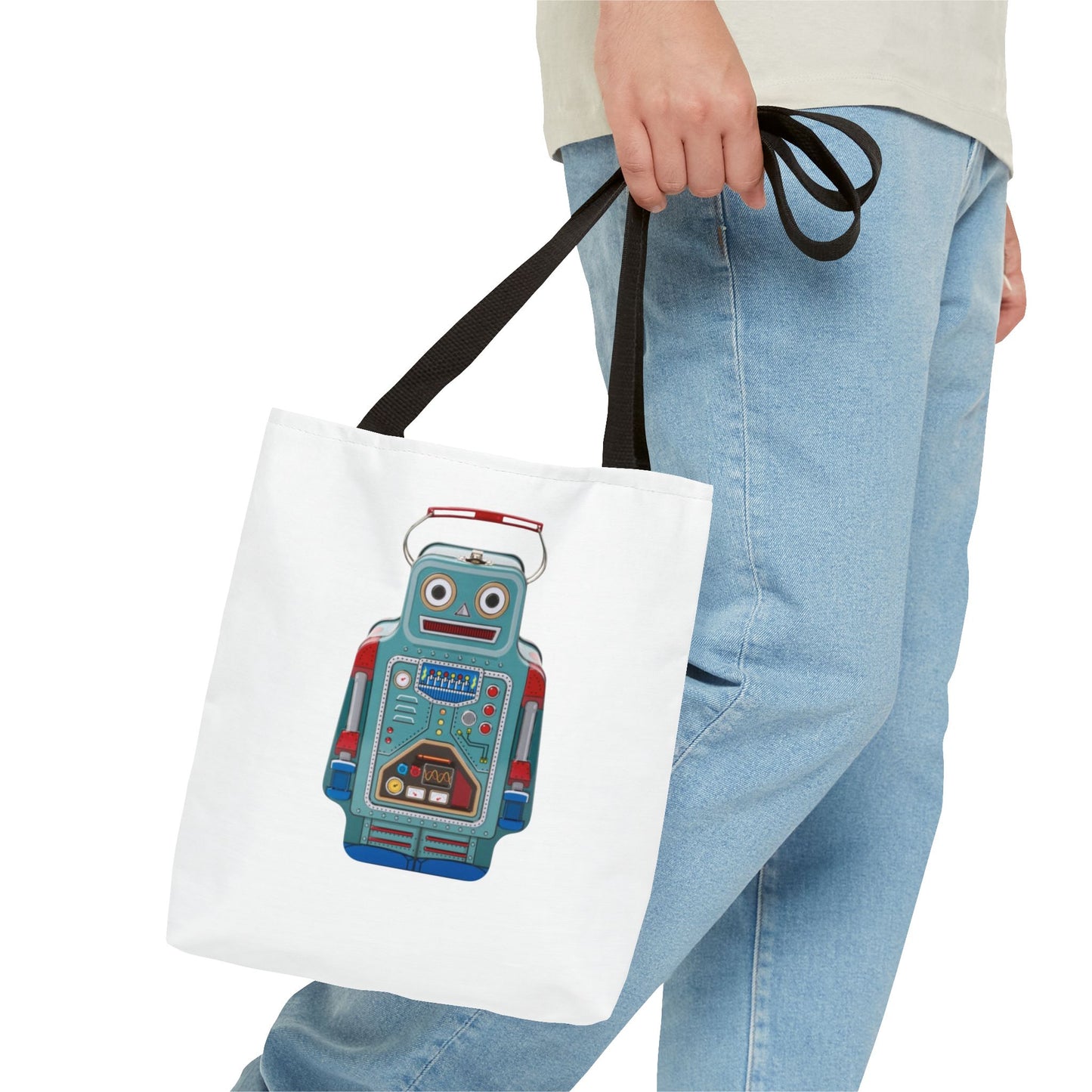 Retro Robot Tote Bag, Fun Eco-Friendly Shopping Bag, Gift for Tech Lovers, Cute Reusable Bag, Quirky Robot Design