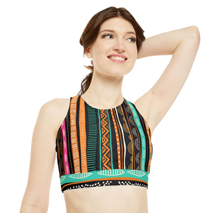 African Print High Neck Crop Bikini Top