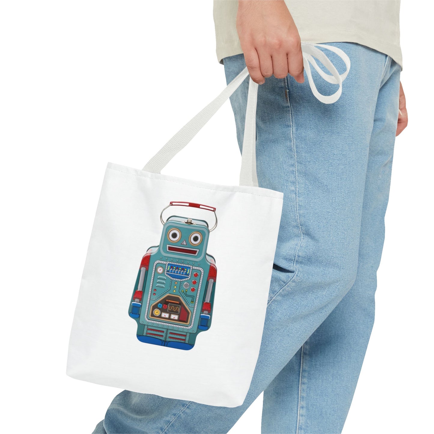 Retro Robot Tote Bag, Fun Eco-Friendly Shopping Bag, Gift for Tech Lovers, Cute Reusable Bag, Quirky Robot Design