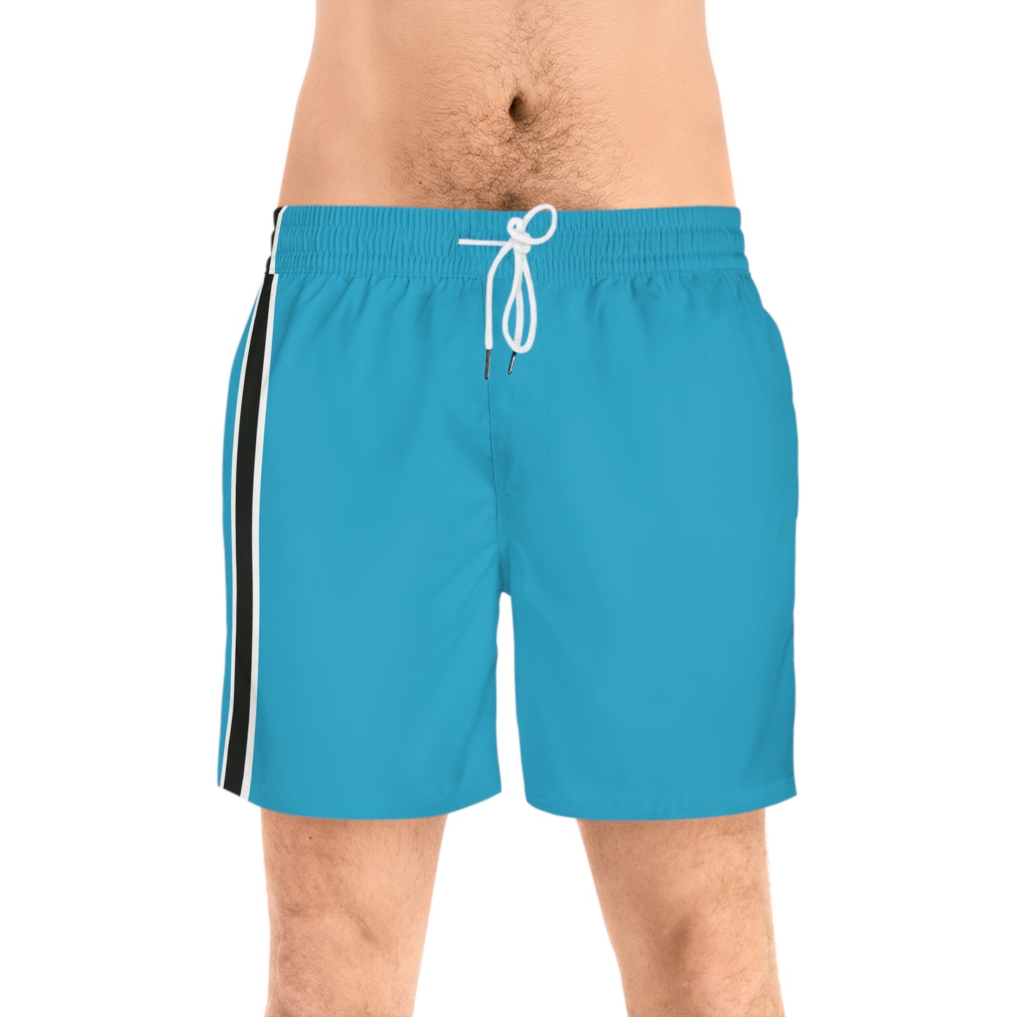 Turquoise BW Stripe Swim Trunks