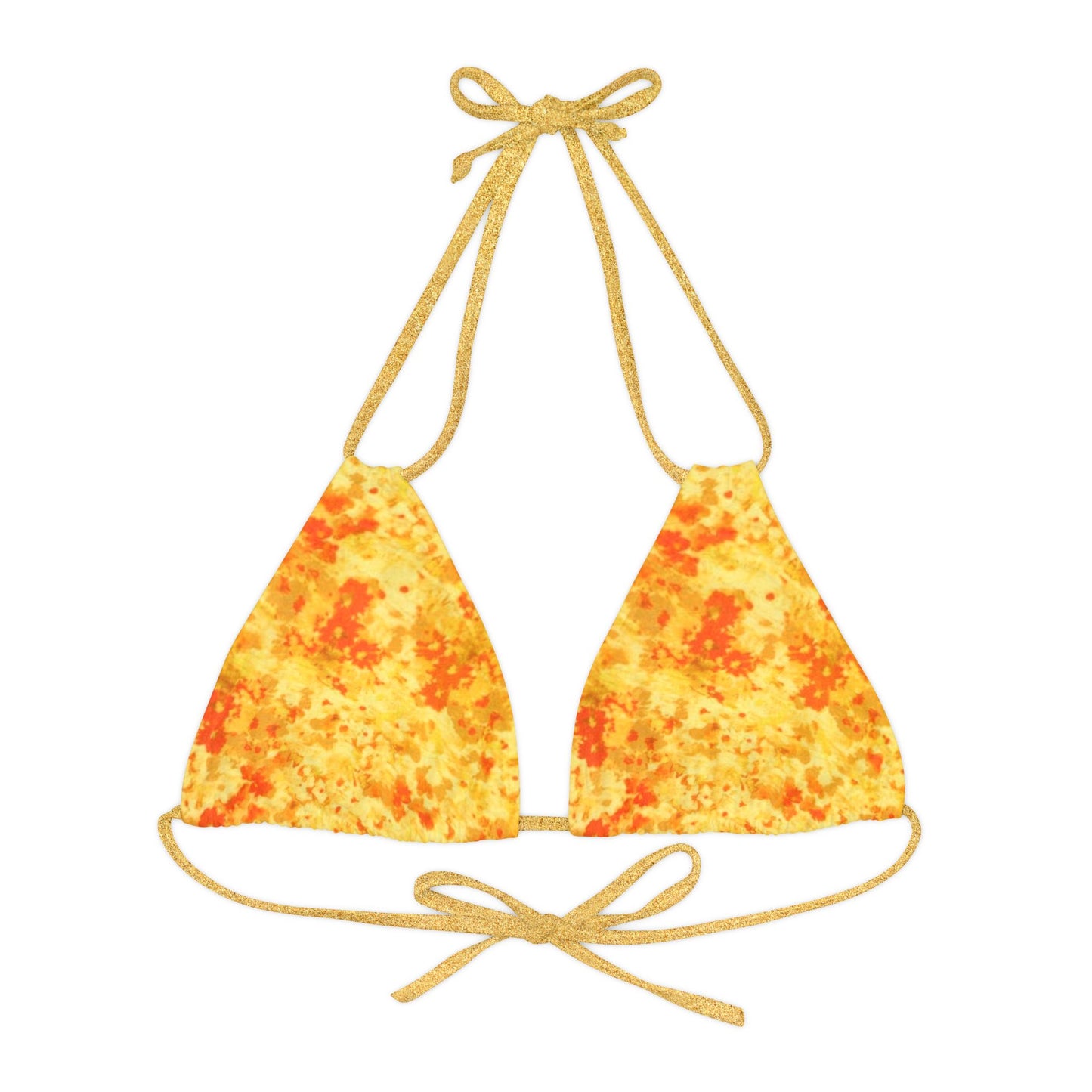 Orange and Yellow Print Strappy Triangle Bikini Top