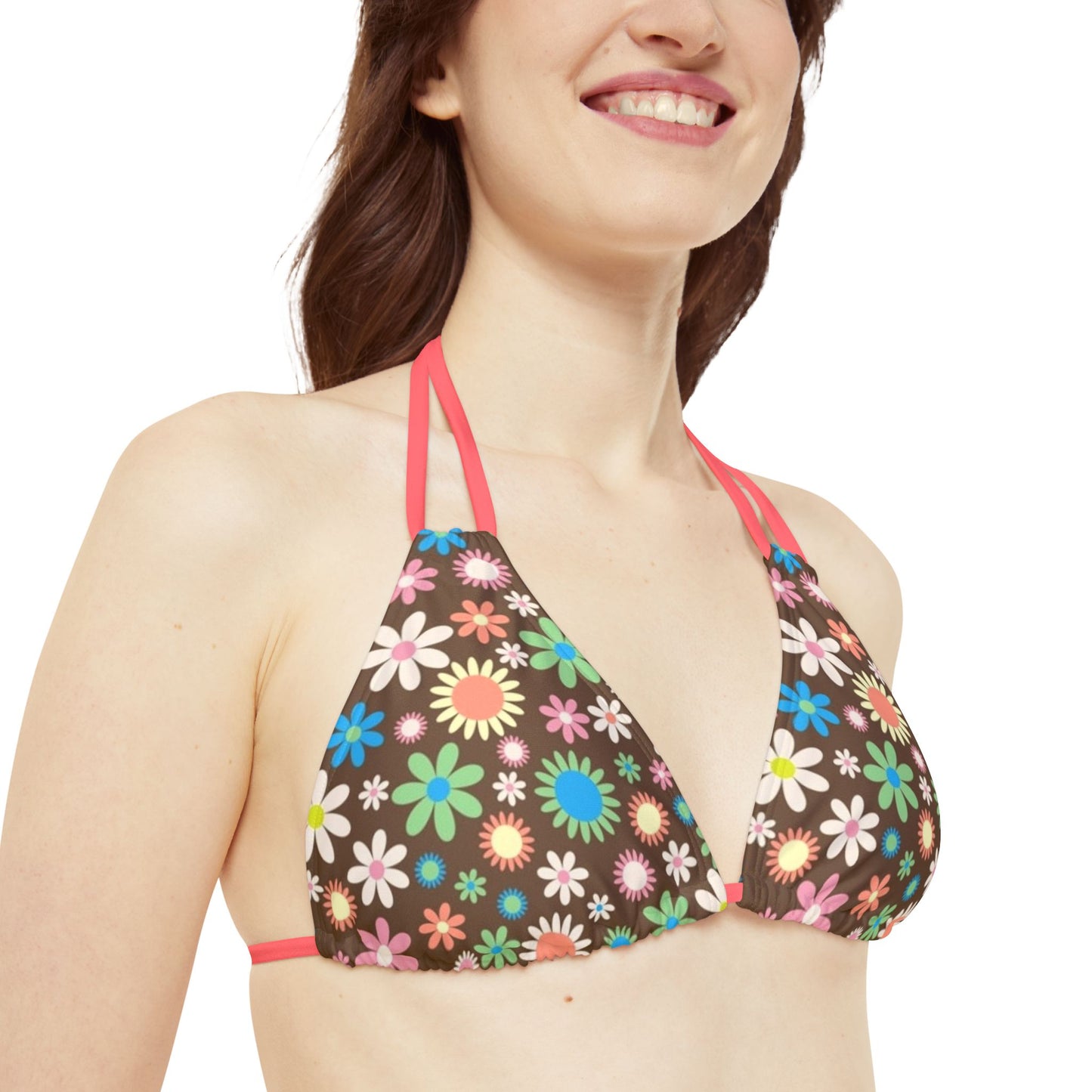 Flower Power Print Strappy Triangle Bikini Top