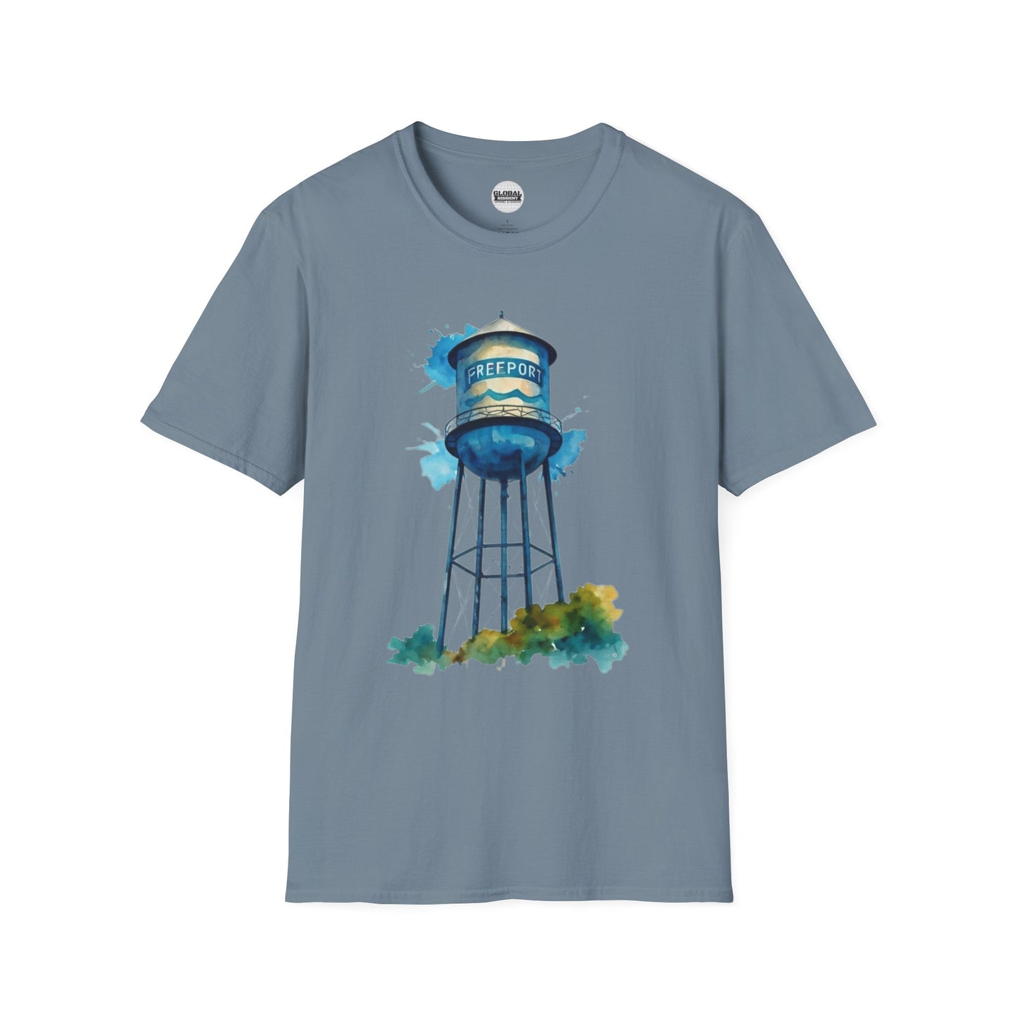 Freeport Water Tower Unisex Softstyle T-Shirt - Artsy Graphic Tee for Watercolor Lovers
