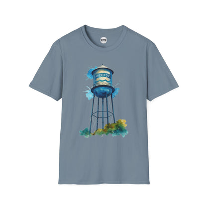 Freeport Water Tower Unisex Softstyle T-Shirt - Artsy Graphic Tee for Watercolor Lovers