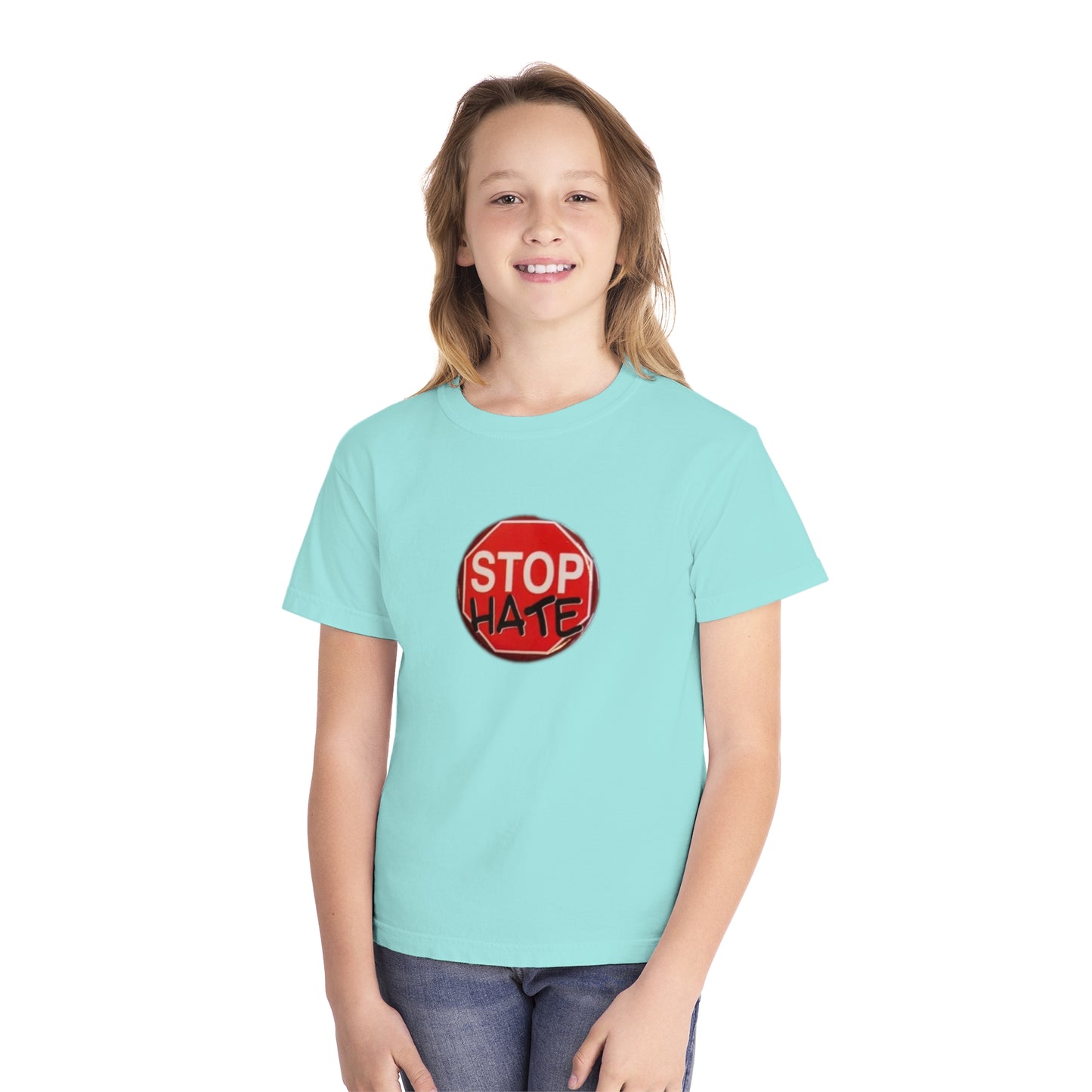 Youth Stop Hate Button Tee