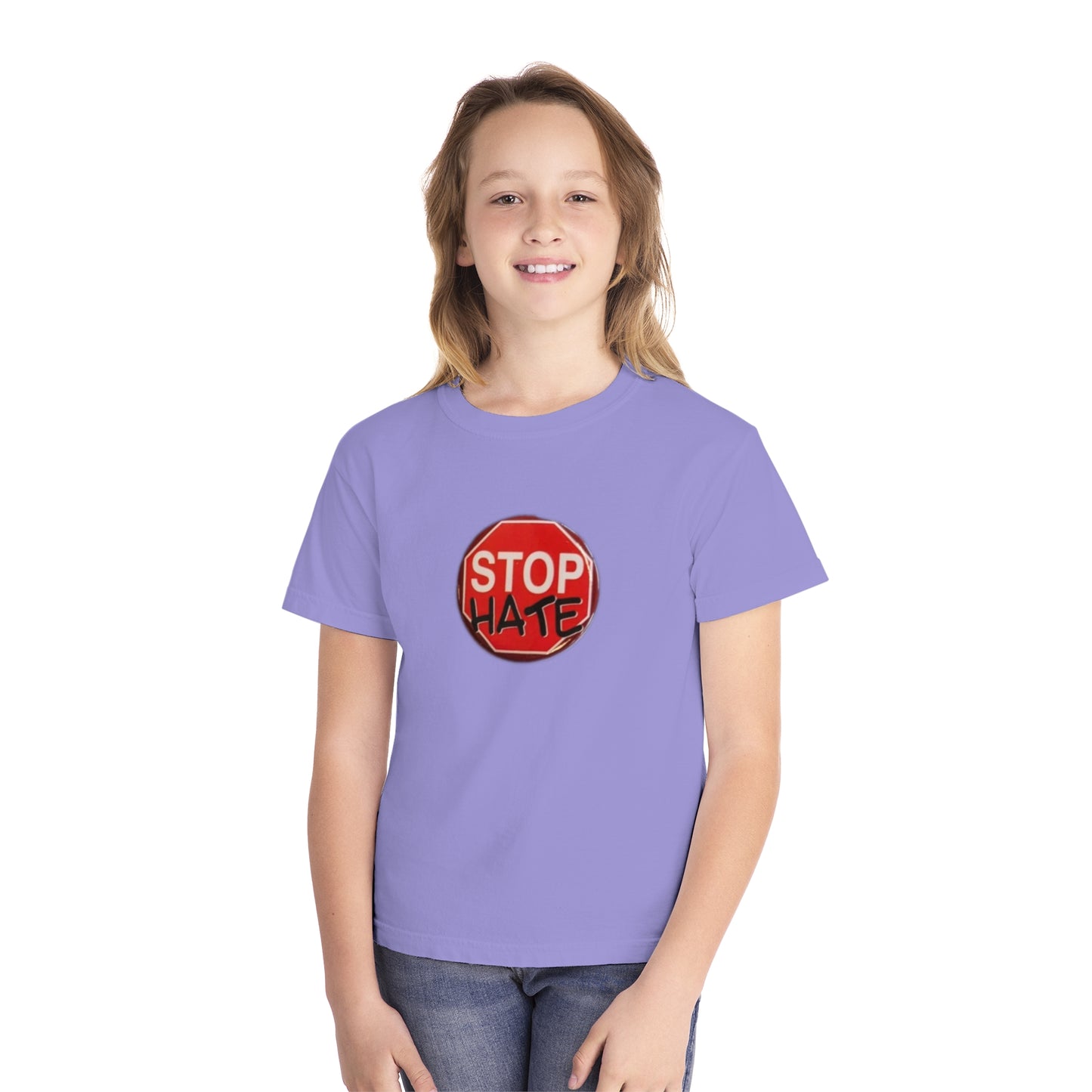 Youth Stop Hate Button Tee