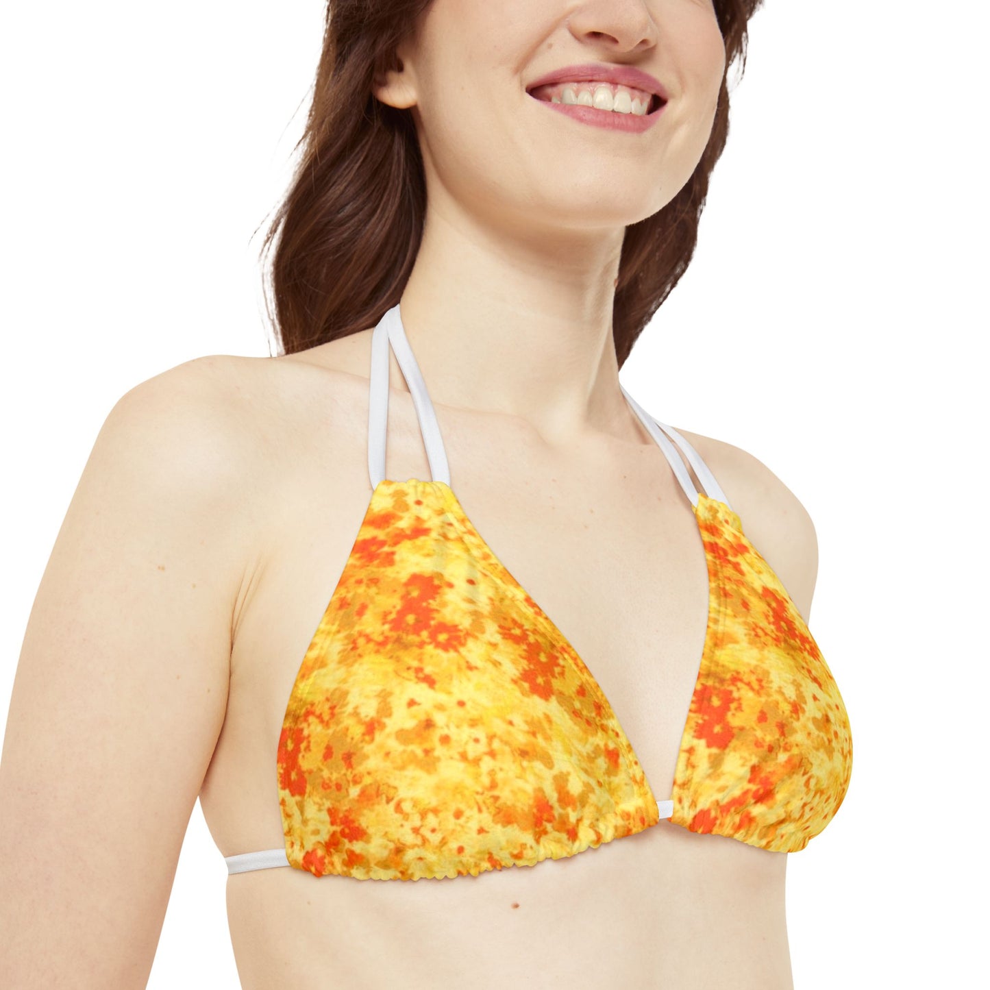 Orange and Yellow Print Strappy Triangle Bikini Top