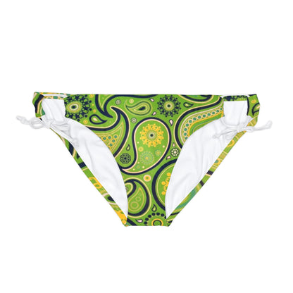 Green Yellow Black Paisley Print Loop Tie Side Bikini Bottom