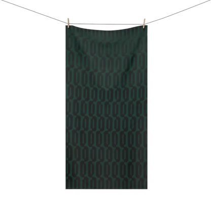 Green Black Link Print Mink-Cotton Towel