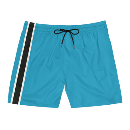 Turquoise BW Stripe Swim Trunks