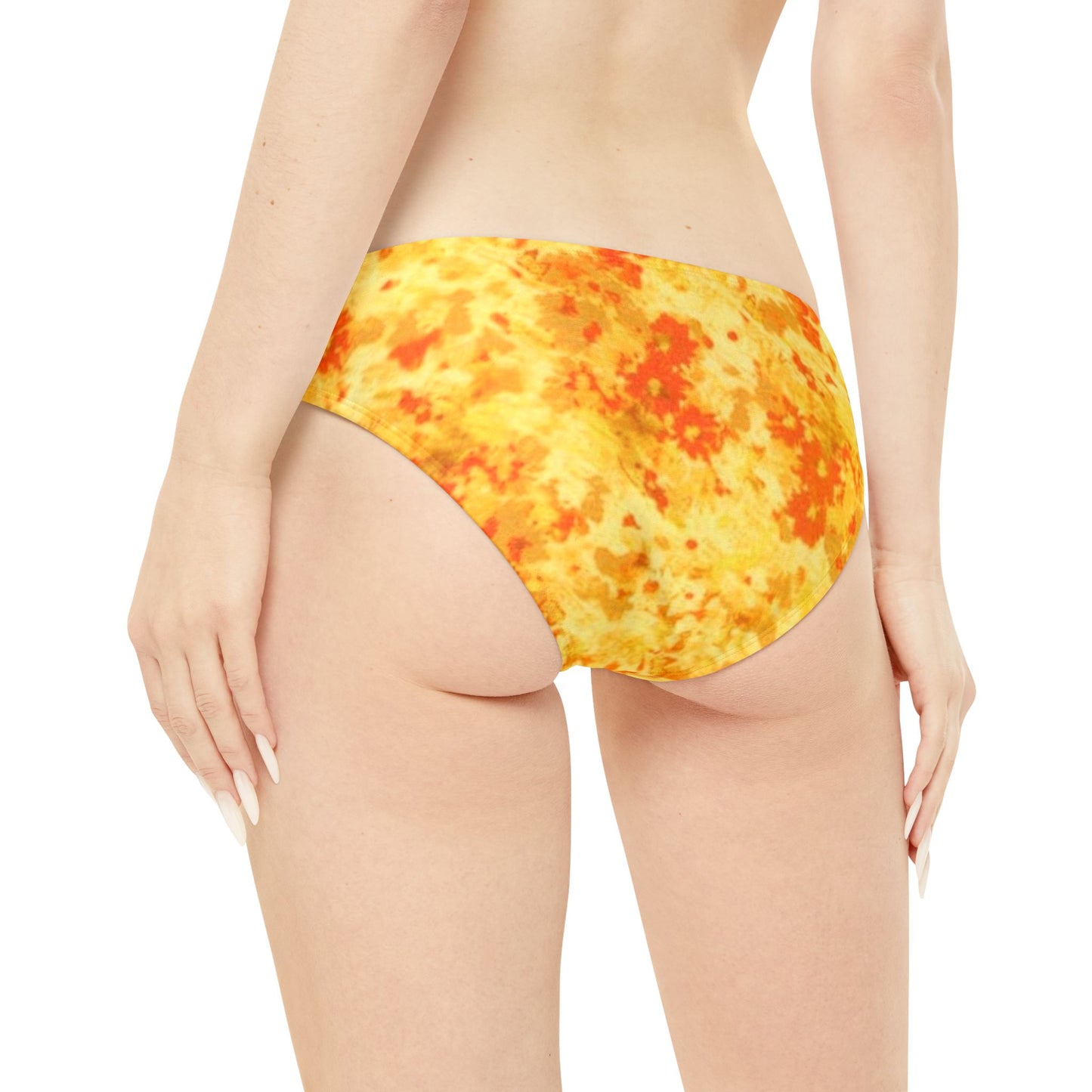 Orange and Yellow Print Loop Tie Side Bikini Bottom