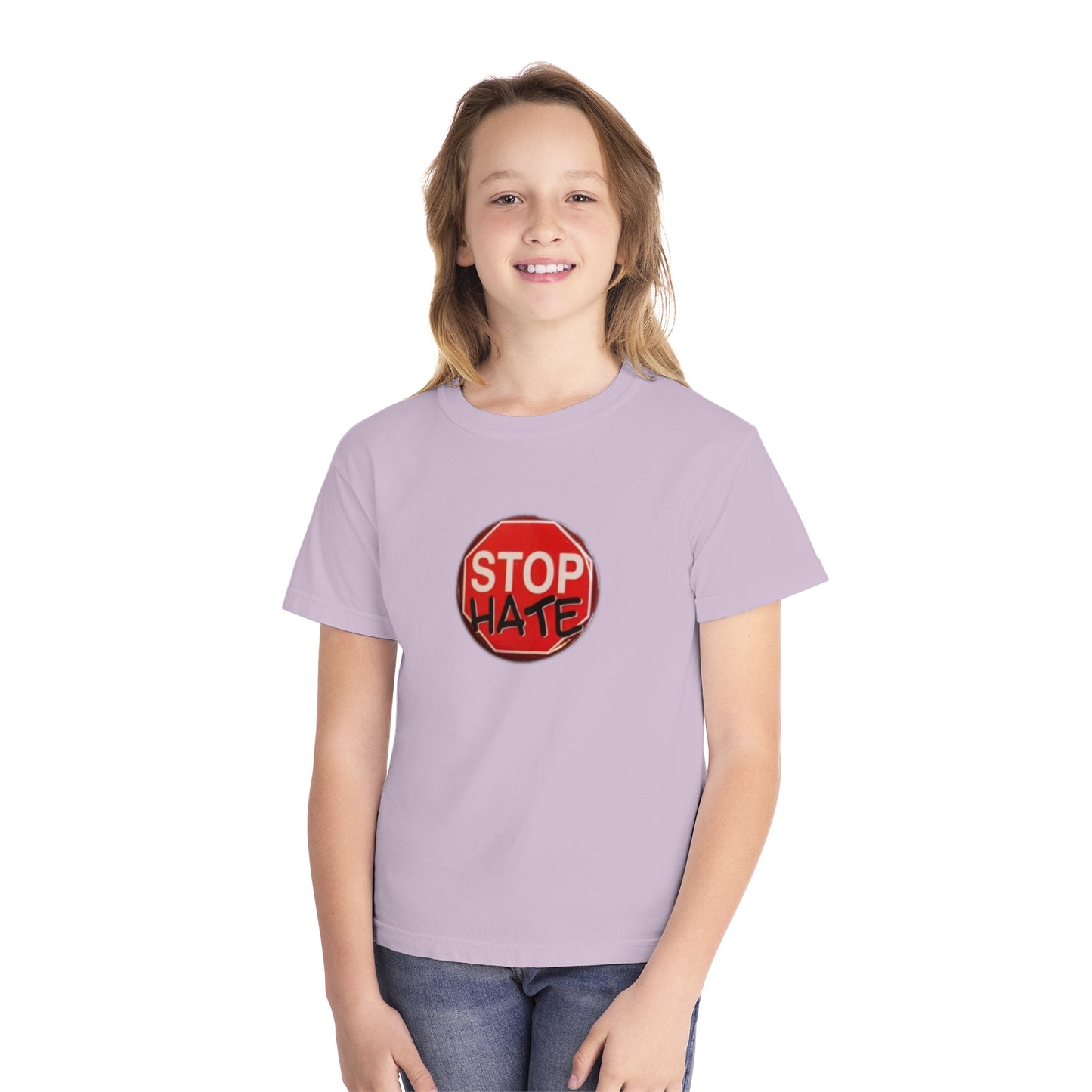 Youth Stop Hate Button Tee