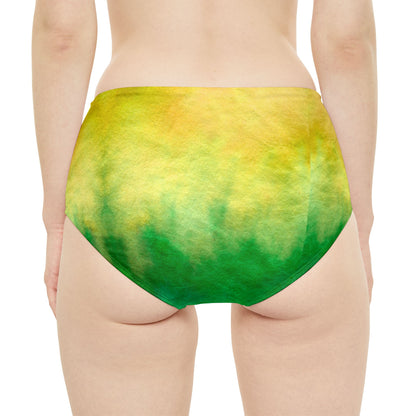 Yellow to Green Fade High-Waist Hipster Bikini Bottom