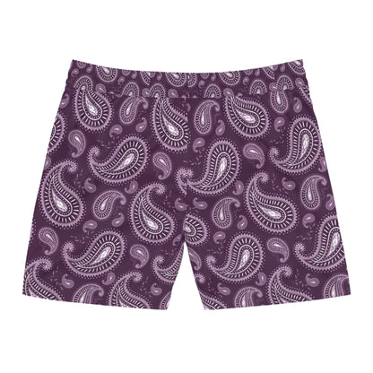 Purple Paisley Print Swim Trunks