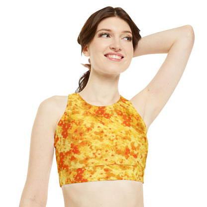 Orange and Yellow High Neck Crop Bikini Top