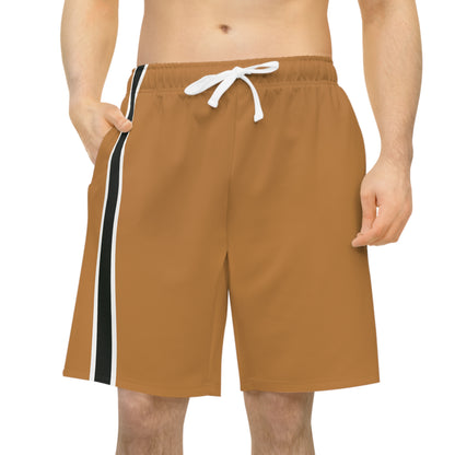 Khaki BW Stripe Athletic Long Shorts