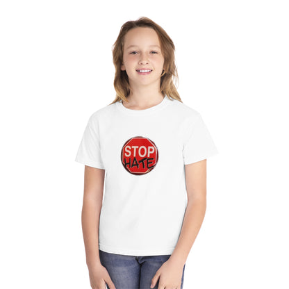 Youth Stop Hate Button Tee