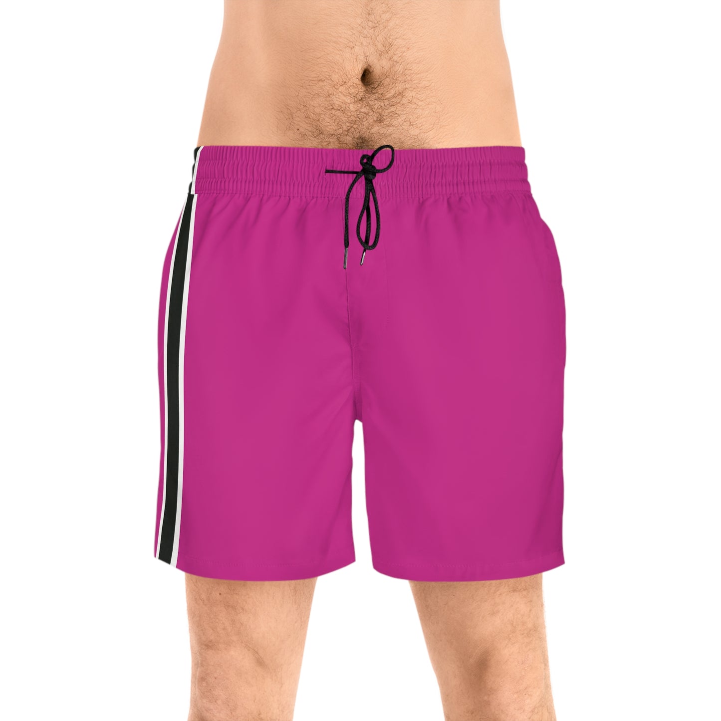 Hot Pink BW Stripe Swim Trunks