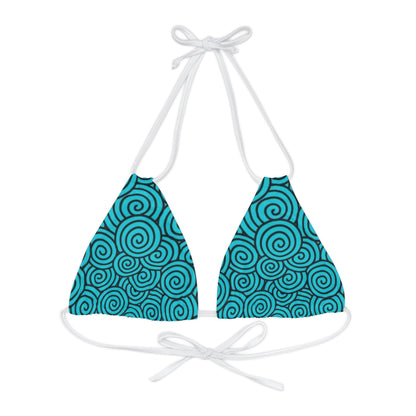 Turquoise Print Strappy Triangle Bikini Top