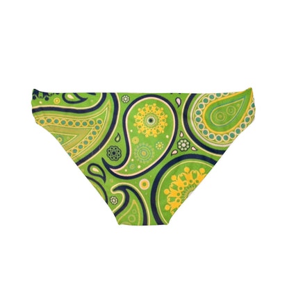 Green Yellow Black Paisley Print Loop Tie Side Bikini Bottom