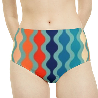 Blue Spectrum Print High-Waist Hipster Bikini Bottom