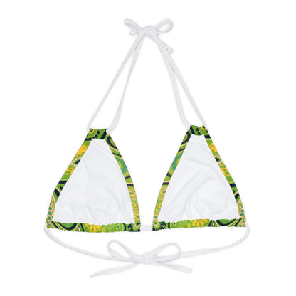 Green Yellow Black Paisley Print Strappy Triangle Bikini Top