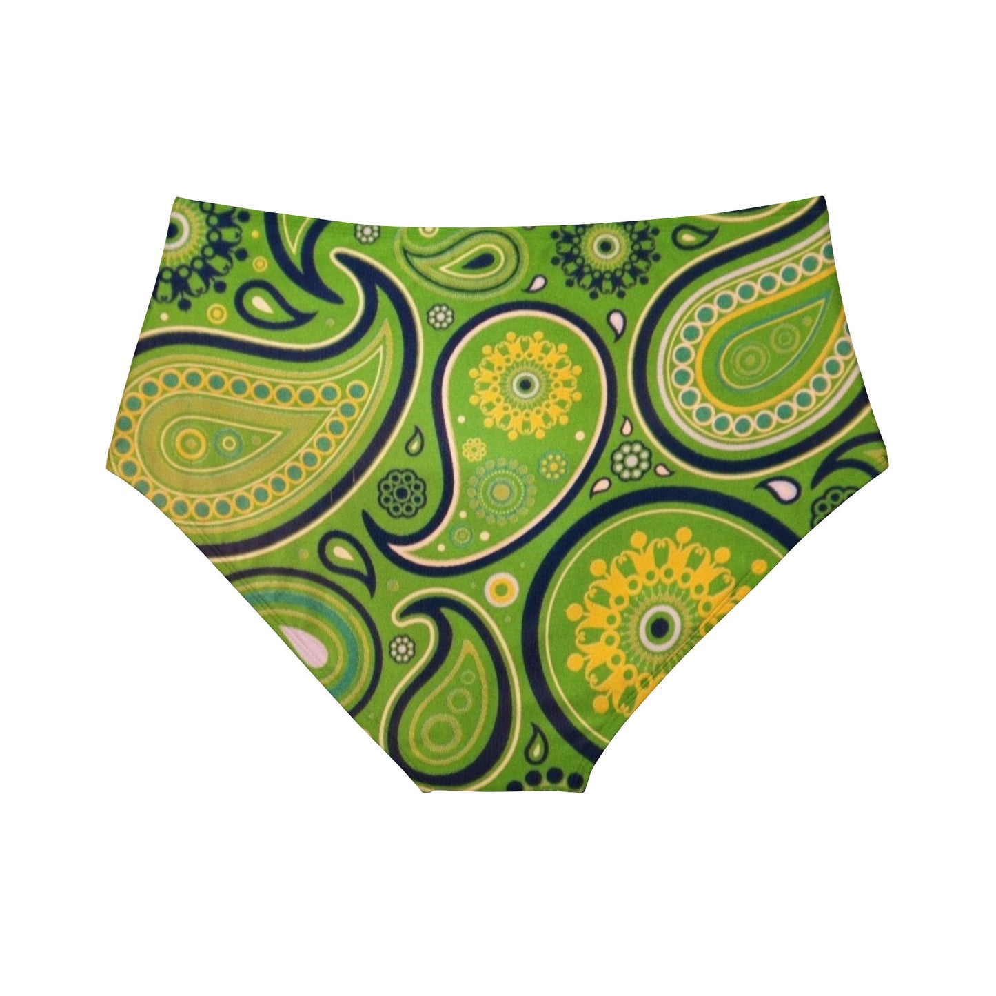 Green Yellow Black Paisley Print High-Waist Hipster Bikini Bottom