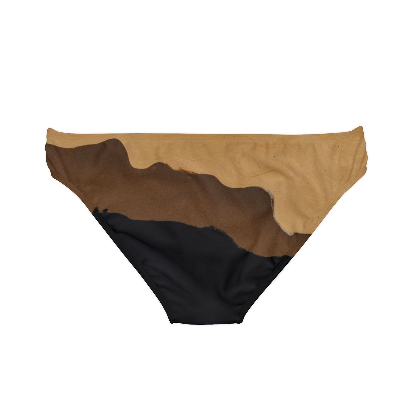 Khaki Brown Black Abstract Print Loop Tie Side Bikini Bottom