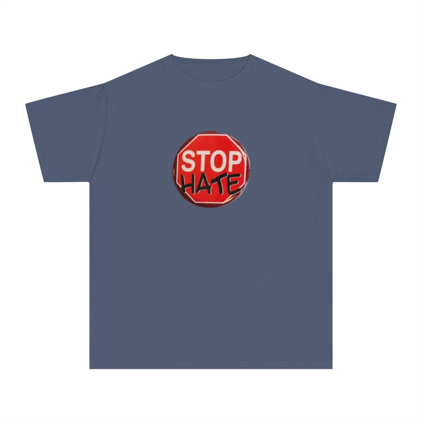 Youth Stop Hate Button Tee