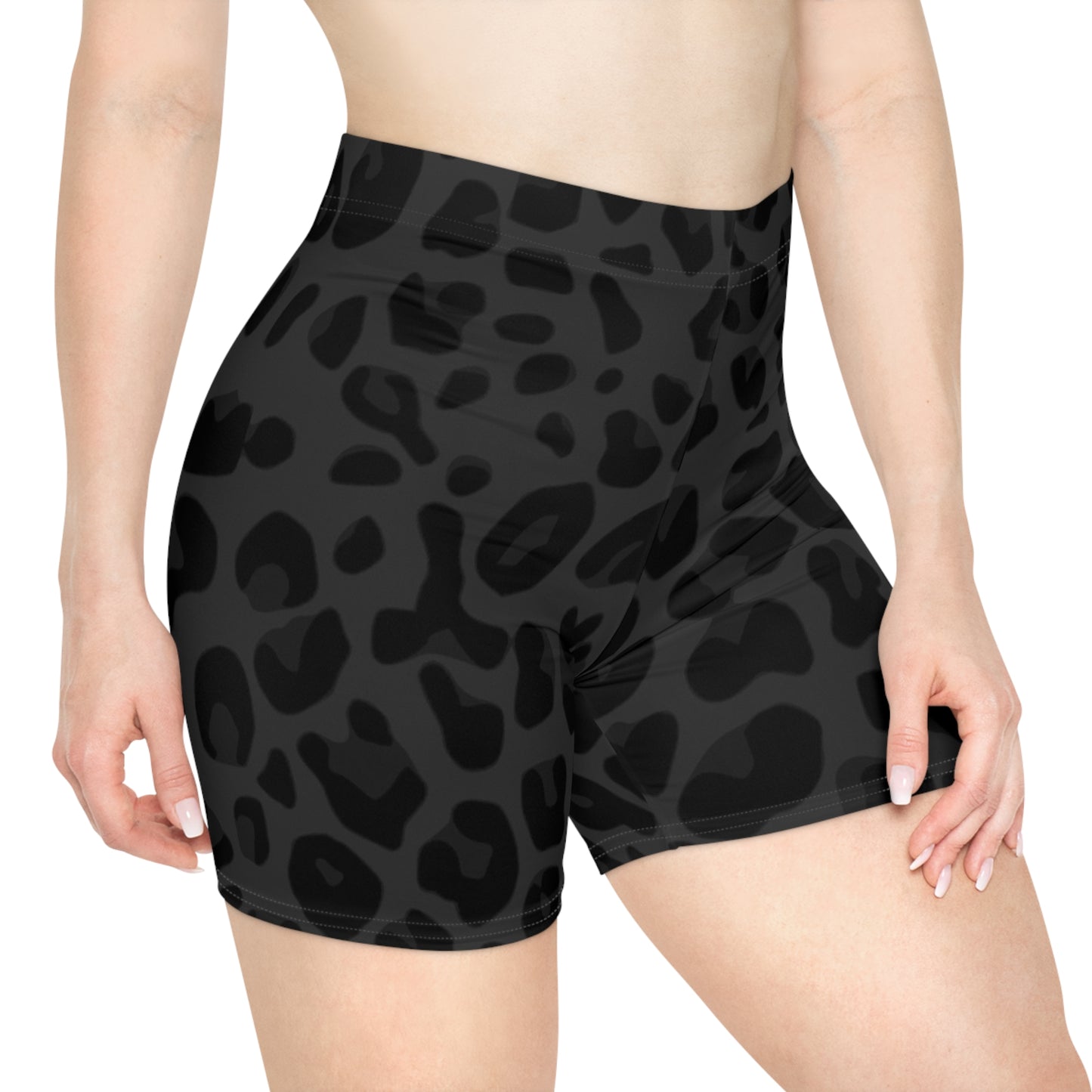 Black and Grey Animal Print Women's Biker Shorts