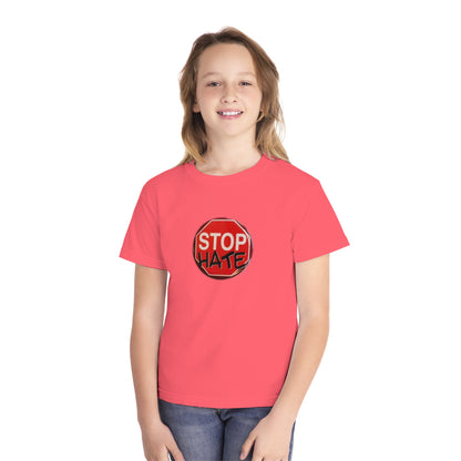 Youth Stop Hate Button Tee