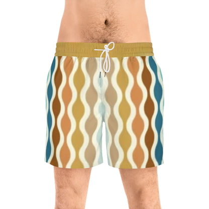 70's Rust Spectrum Print Swim Trunks