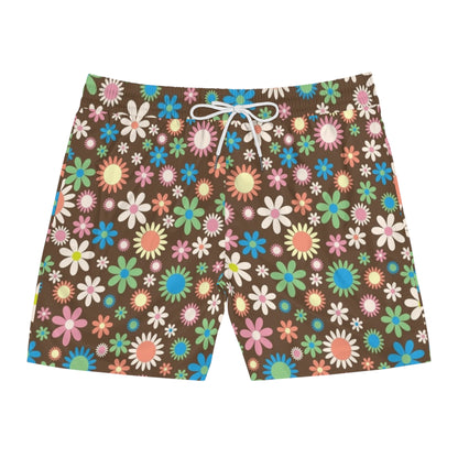 Flower Power Print Swim Trunks