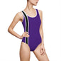 Purple BW Stripe Women's Classic One-Piece Swimsuit