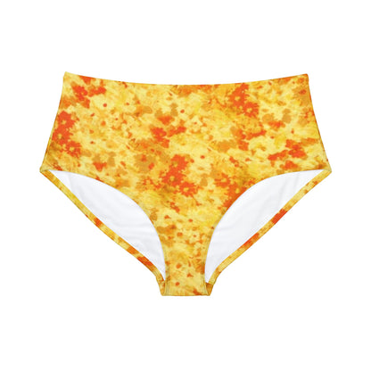 Yellow and Orange Print High-Waist Hipster Bikini Bottom