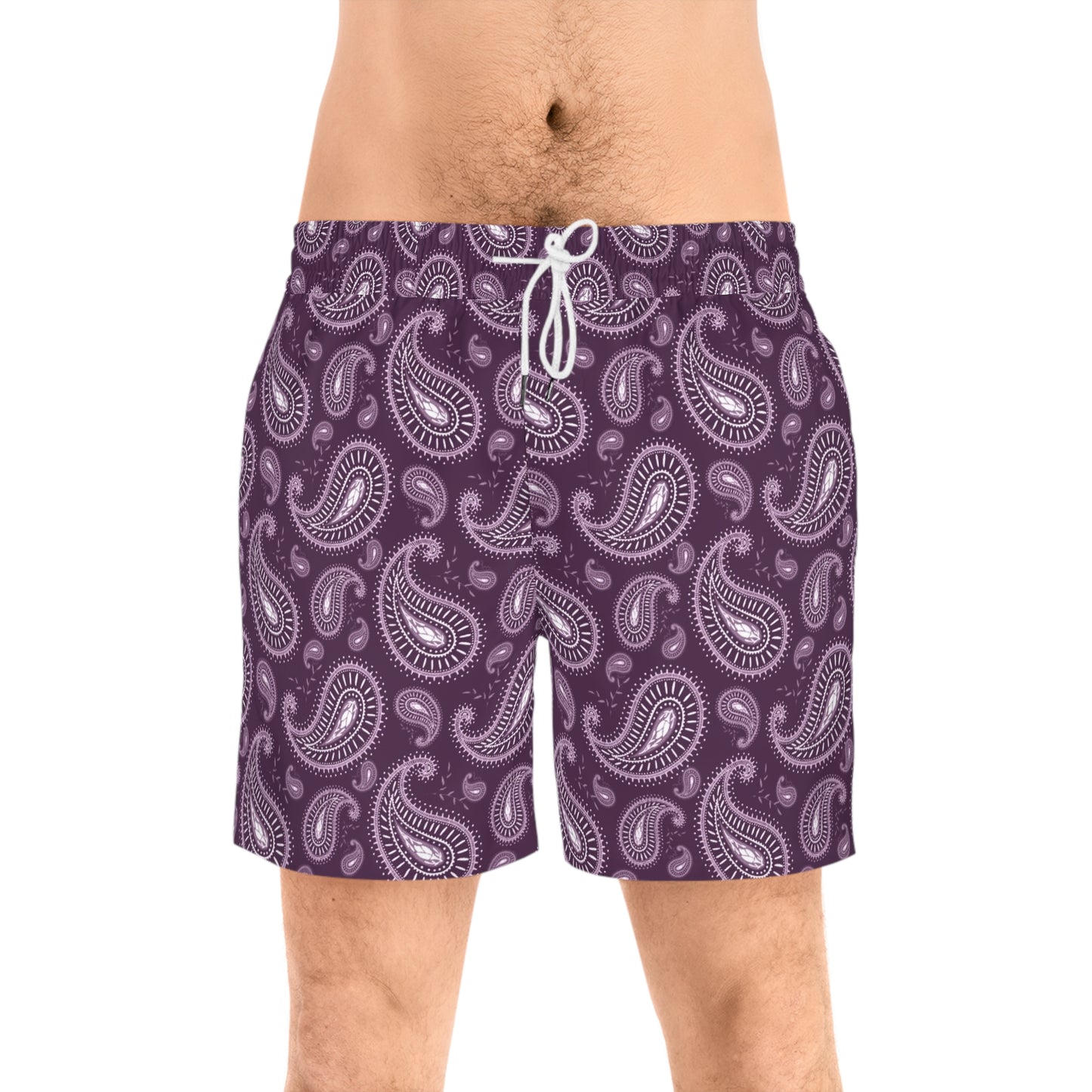 Purple Paisley Print Swim Trunks