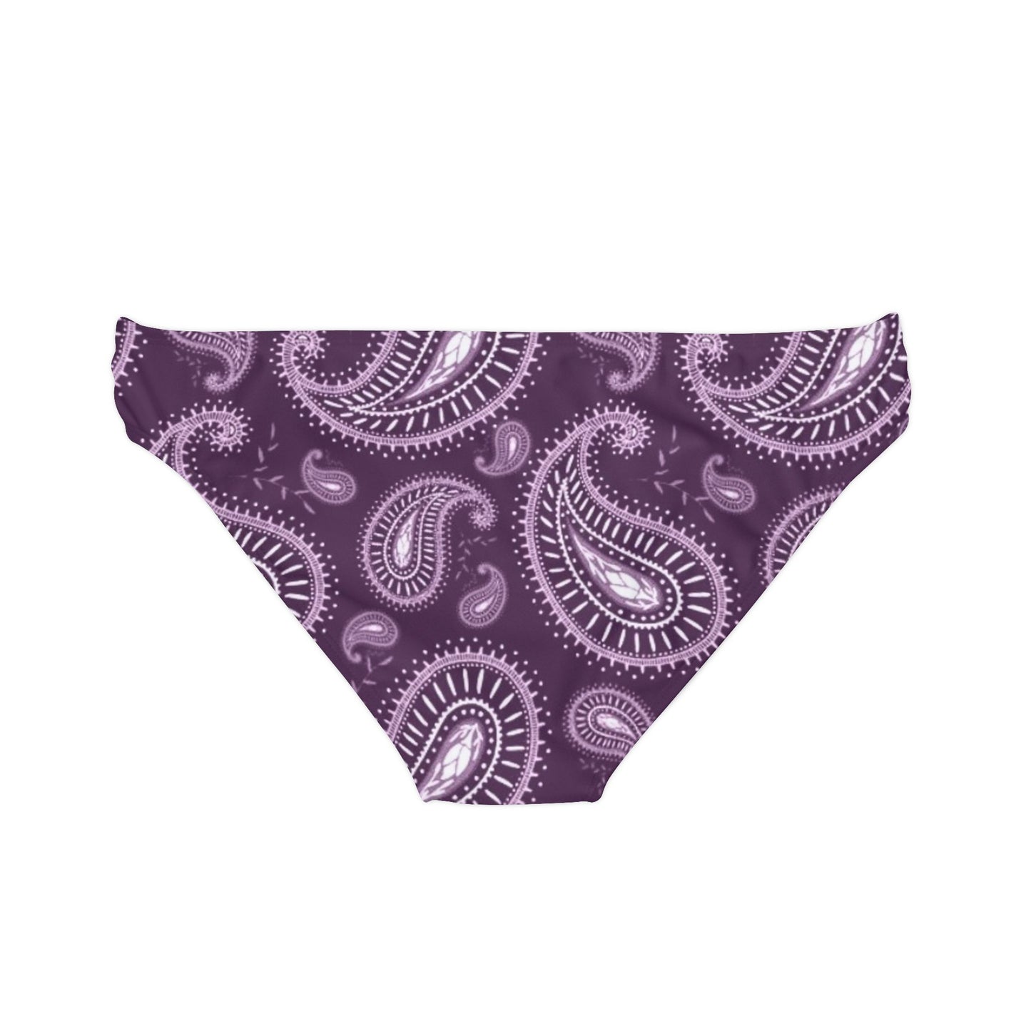 Purple Paisley Print Loop Tie Side Bikini Bottom