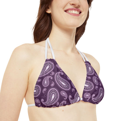 Purple Paisley Print Strappy Triangle Bikini Top