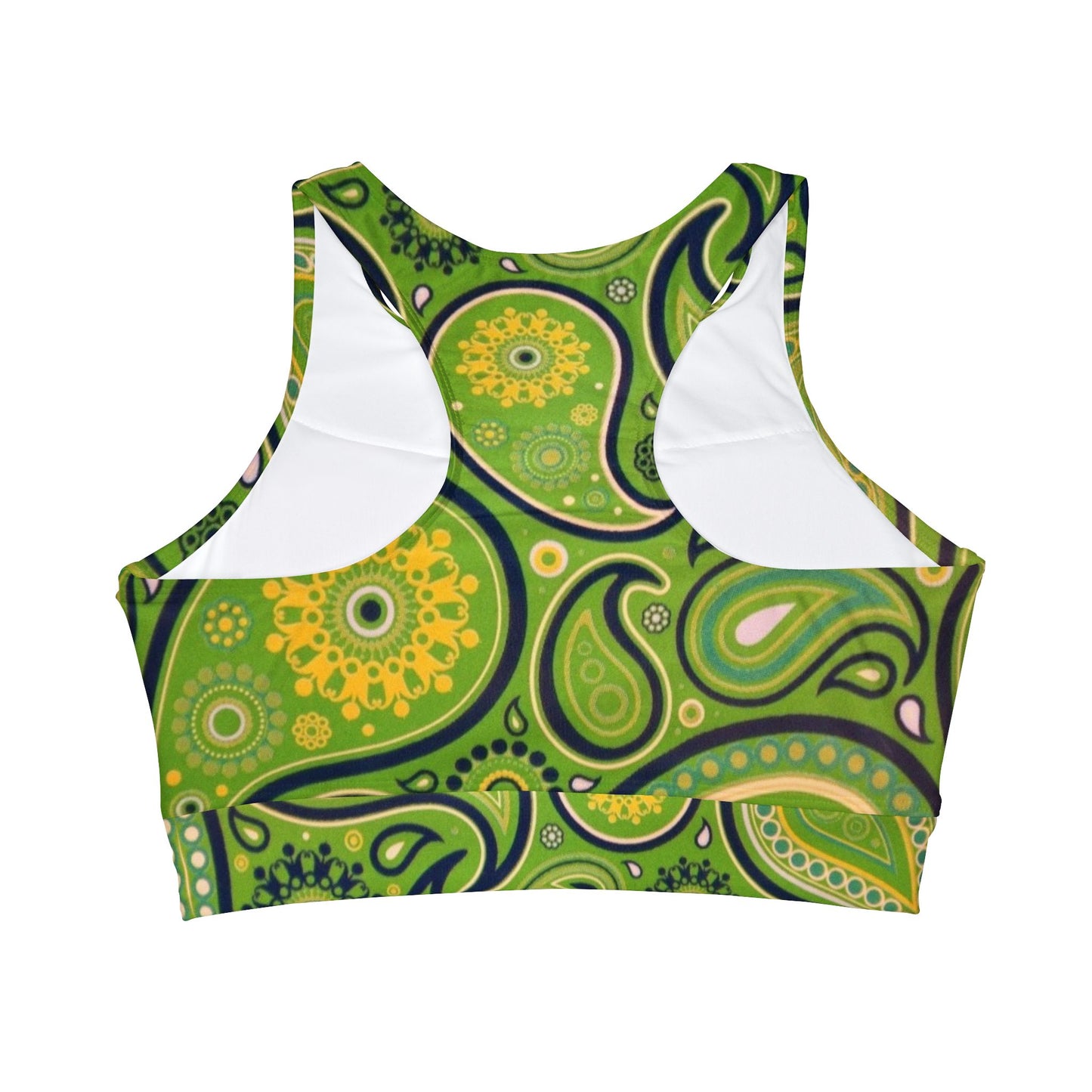 Green Yellow Black Paisley Print High Neck Crop Bikini Top