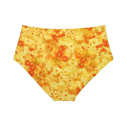 Yellow and Orange Print High-Waist Hipster Bikini Bottom