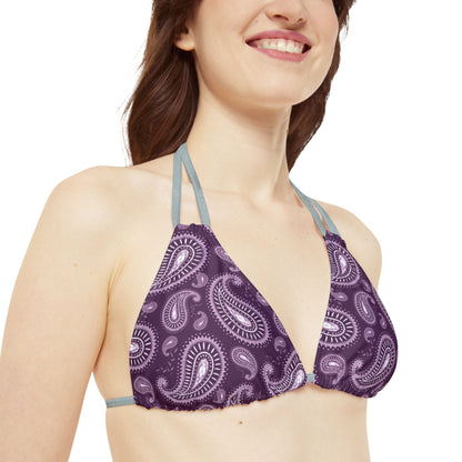 Purple Paisley Print Strappy Triangle Bikini Top