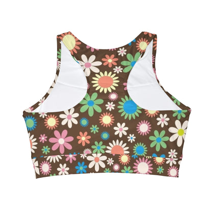 Flower Power Print High Neck Crop Bikini Top