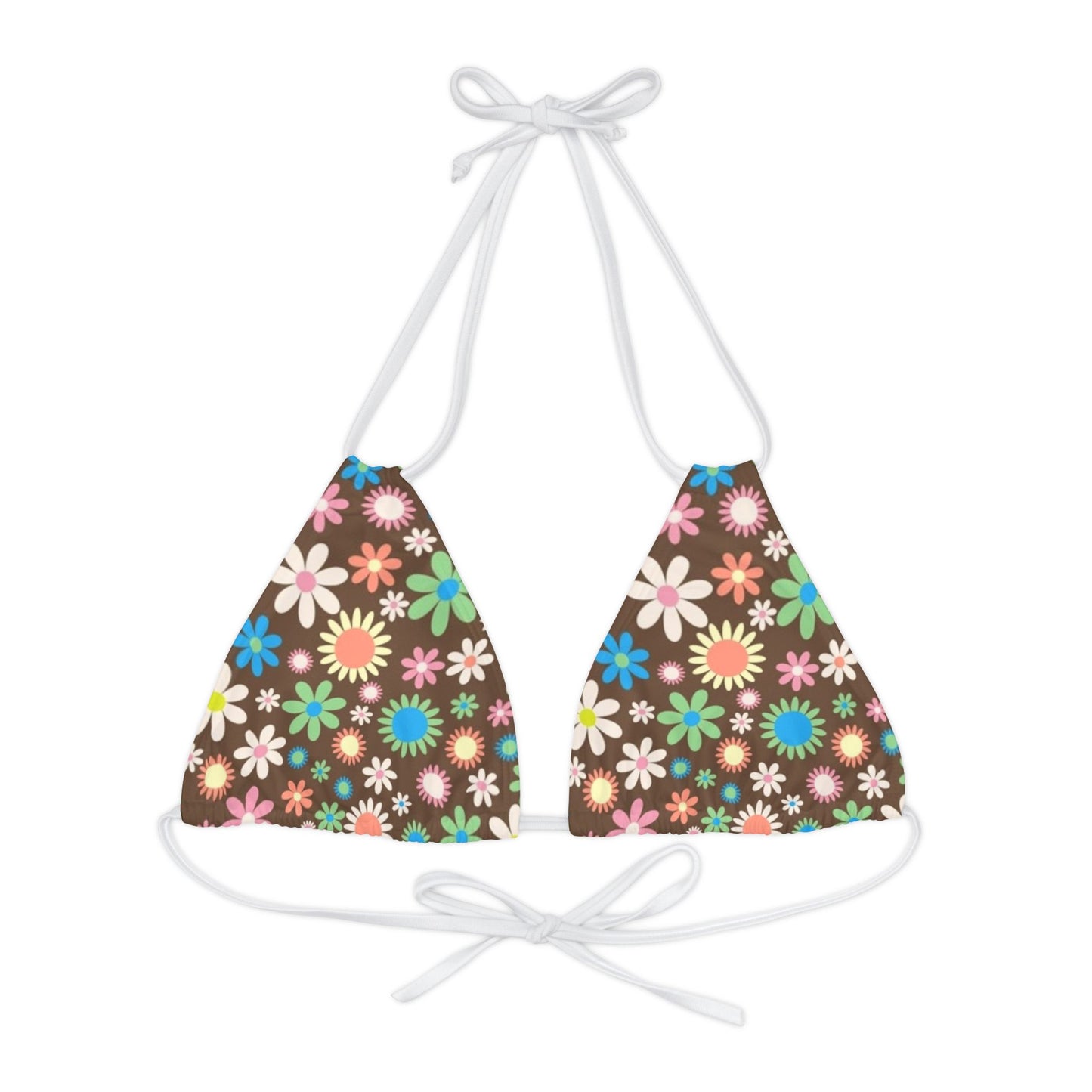 Flower Power Print Strappy Triangle Bikini Top