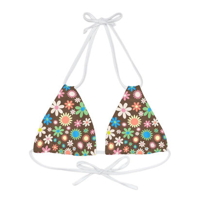 Flower Power Print Strappy Triangle Bikini Top