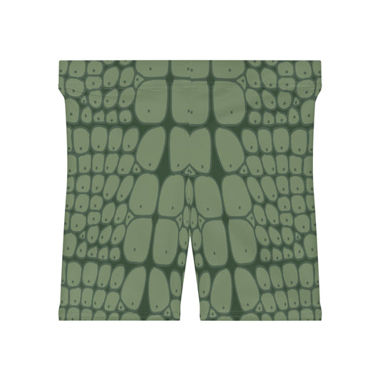 Green Animal Print Women's Biker Shorts