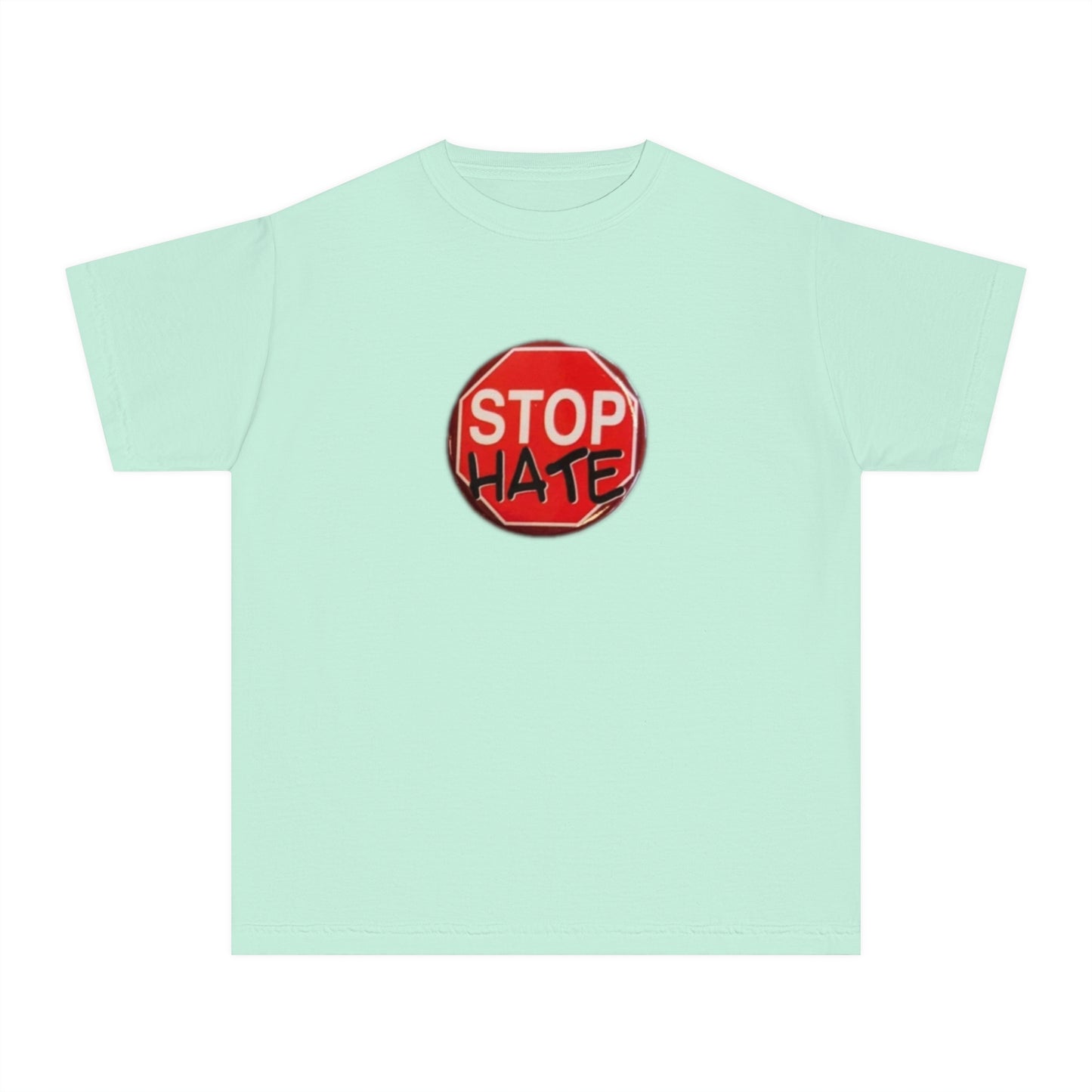 Youth Stop Hate Button Tee