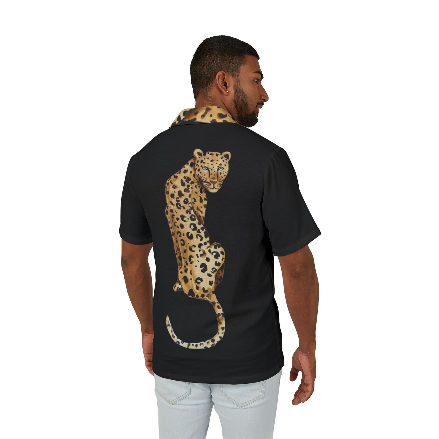 Men's Leopard Back Print Hawaiian Camp Shirt