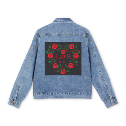 Love Hurts Men's Denim Jacket with Love Floral Heart Design