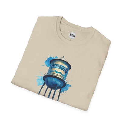 Freeport Water Tower Unisex Softstyle T-Shirt - Artsy Graphic Tee for Watercolor Lovers